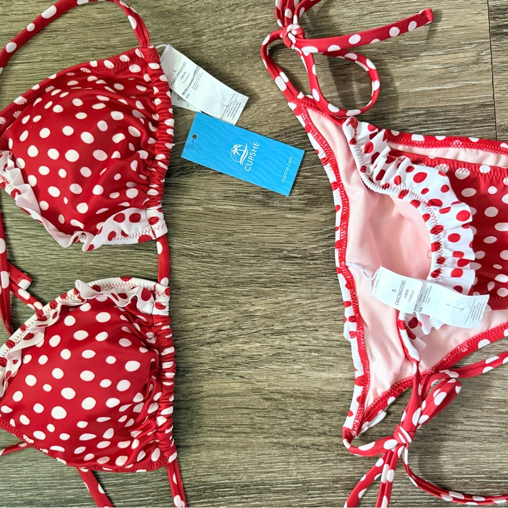 Cupshe Red and White Polka Dot Bikini
